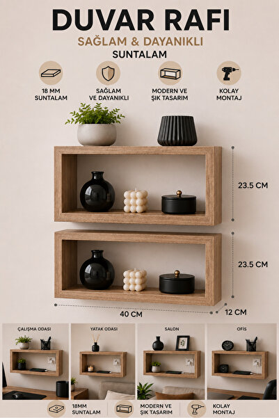 Kydonia Home Modern 2li Duvar Rafı Dekoratif Açık Kutu Raf