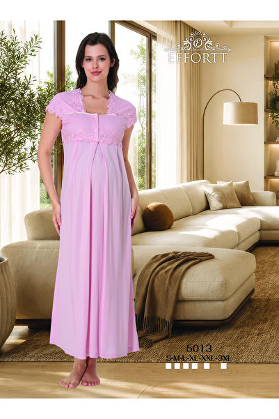 EM&FA TEKSTİL Maternity Nightgown with Lace Detail and Breastfeeding Feature