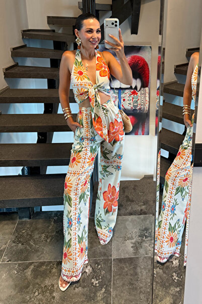 Seda Yalçın Atelier Island Girl Tropikal Crop Bluz Pantolon Takım