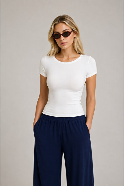 CloudyMood Ultra Soft Boat Neck Short Sleeve Blouse Ecru