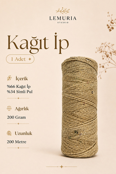 Lemuria Studio Lemuria Paper Shine 200 Simli Kağıt İp 200 g 200 m – Çanta, Ak...