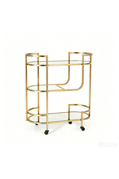 genric Luxury 3-Tier Oval Bar Cart with Glass Shelves, Sturdy Metal Frame Ser...