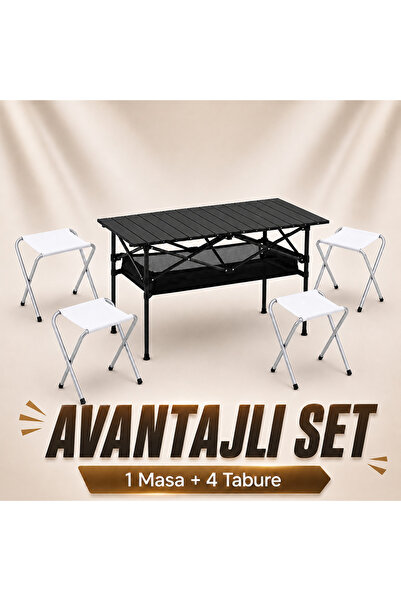Store MYClass Flex Large Table & Dörtlü Tabure Kamp Seti (1 Masa + 4 Sandalye)
