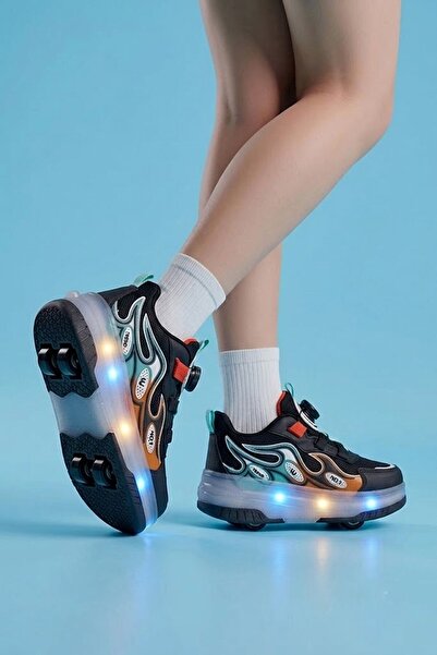 Nstil Unisex Çocuk Spor Ayakkabı Akıllı Bağcıklı Çıkarılabilen Patenli Işıklı Rahat Sneaker 030