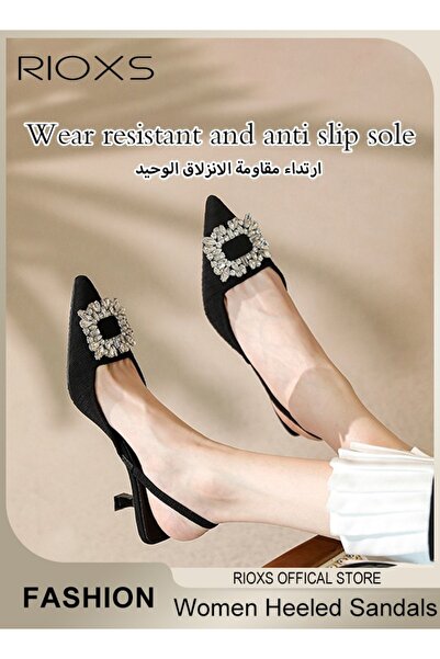 RIOXS Women's Closed Pointed Toe Heeled Sandals, Summer Rhinestone Slingback ...