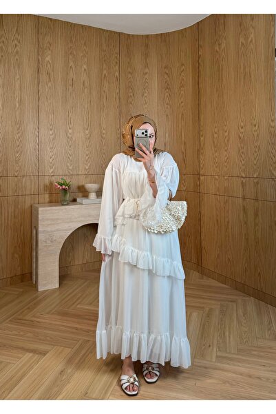 SOİ Efsun Ruffled Chiffon Dress Ecru