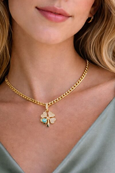 yb yağmur butik Clover Stone DeTailed Necklace