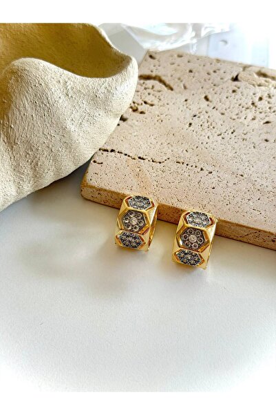 ANKA JEWELLRY Women's Honeycomb Pattern Stone-Encutured Steel Earrings