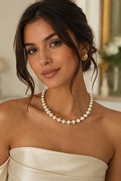 yb yağmur butik Beaded Heart Pearl Detailed Necklace