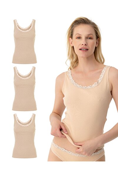 Mimosso Women's Organic Cotton 3-Piece Lace Ribbed Thick Strap Undershirt