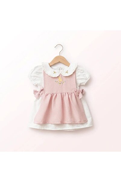 Luna Kids Store Flower Collar Chick Embroidered Baby Girl Dress Pink