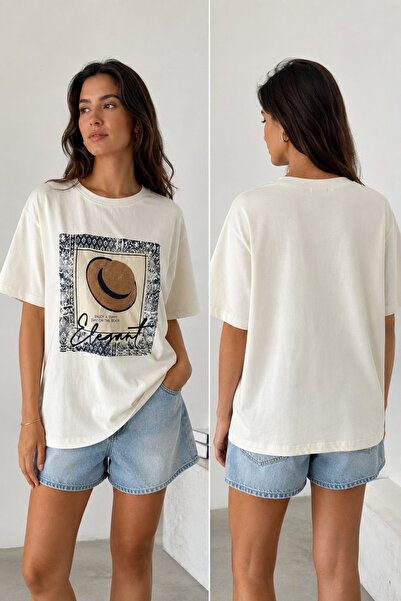Quzu Elegant Hat Printed Oversize T-Shirt