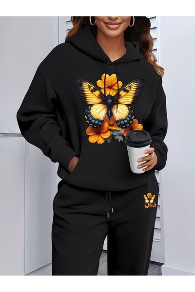 WOODROFFE Women's Printed Oversize Hooded Tracksuit Set Loose Fit