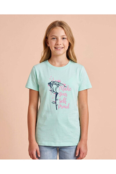 REDTAG Girls Senior Baby Blue Basic T-Shirt