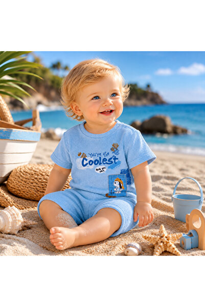 Hoppidik Baby Boy Towel Fabric Shorts Set (9-12-18 Months)