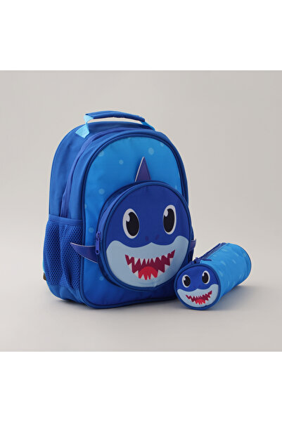 NİCE shark polyester small school backpack with pencil case, blue 12"