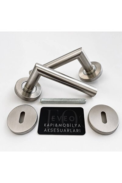 EVEO YUVARLAK ROZETLİ LÜKS NİKEL BADE MODEL ODA KAPI KOLU ( 1 KAPIYA GÖRE KAP...