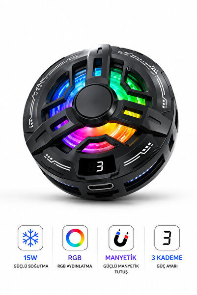 Omaze Manyetik Telefon Soğutucu Fan 15W Peltier RGB Dijital Göstergeli Oyun S...