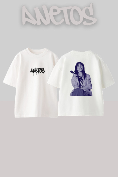Anetos Μπλουζάκι Billie Eilish_163 με στάμπα σχεδίου, υπερμεγέθη λευκό