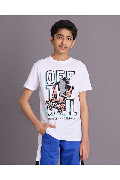 REDTAG Senior Boys White Graphic T Shirt