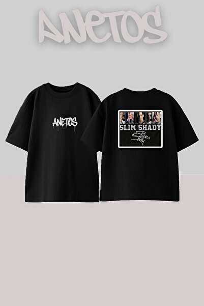 Anetos Eminem Slim Shady_2 Design Printed Oversize Black T-Shirt