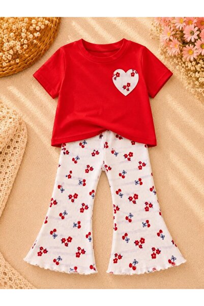 RÜYA KİDS Girl's Heart Detailed Spanish Style Summer Top and Bottom Set for 1...