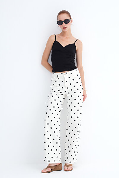 Addax Polka Dot Patterned Jean Trousers P.Pn1071