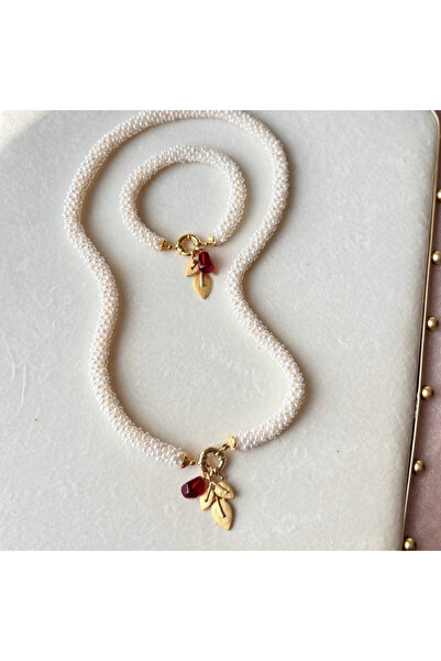 İNCİE Altın Uyumlu Sarmaşık Set (Nar ve Yaprak Charm)
