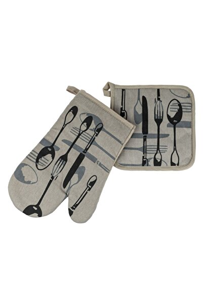 Z Store Taupe Kitchen Oven Mitts & Potholder Set - 2 pcs