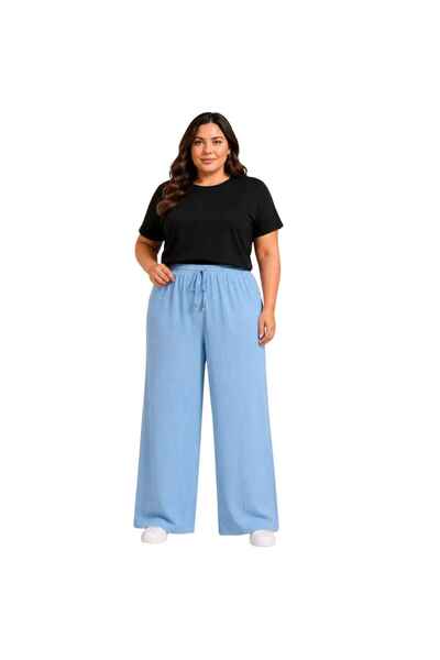 Barinoska Women's Oversized Wrinkled Palazzo Trousers with Elastic Waist and ...