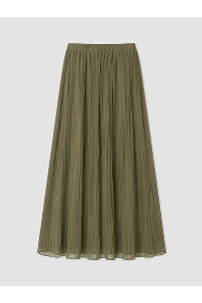 LC Waikiki Lcwaikiki Classic Green Pleated Chiffon Skirt with Elastic Waist