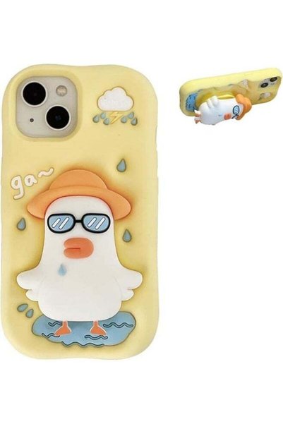 Generic Case Compatible with iPhone 16 Pro,3D Kawaii Cute Cartoon Glasses Duck Bracket Soft Silicone Funny for Women Girls Gel Protective Cover