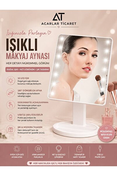 Acarlar Ticaret Makyaj Aynası Işıklı 3 Renk Ledli