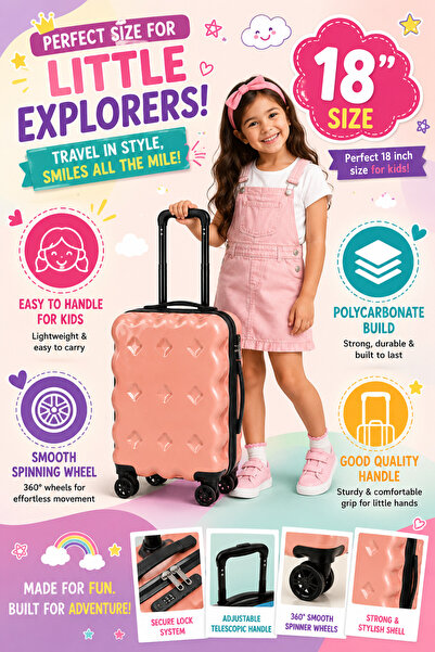 WAF Kids Luggage 18 Inch شنطة سفر أطفال | Polycarbonate Cabin Trolley حقيبة ت...