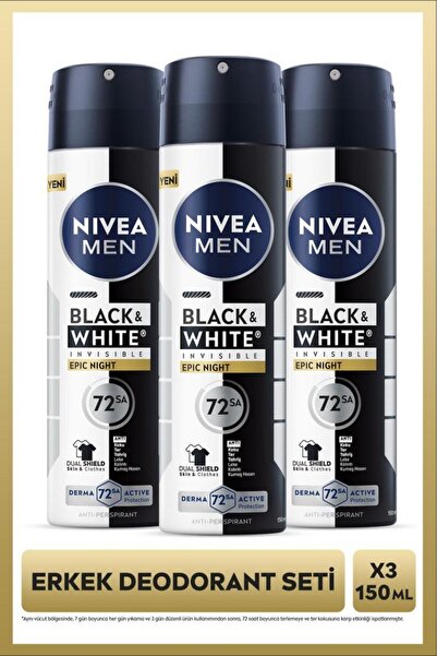 NIVEA MEN Erkek Sprey Deodorant Black&White Epic Night 150ml, 72 Saat Terleme...