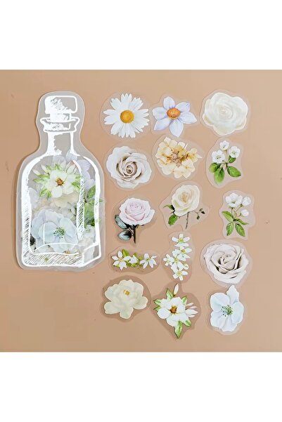 Padme studio 30 adet Çiçekli Sticker / Şeffaf Şişe Görünümlü Sticker / Scrapb...