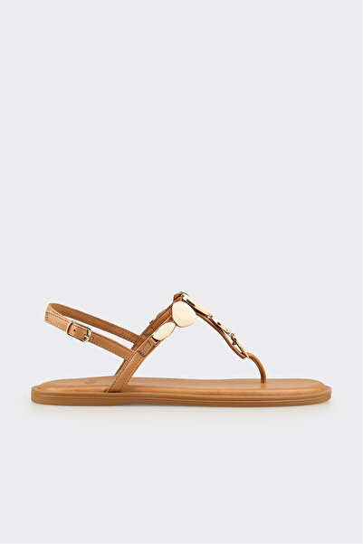 Elle Shoes Naturel Deri Kadın Parmak Arası Sandalet