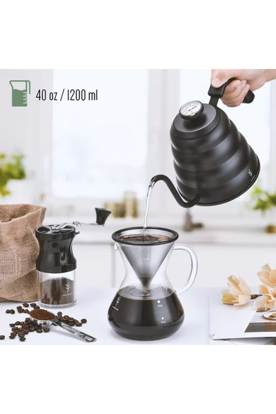 Choice1 1.2L Black 1.2L 1L Coffee Drip Kettle Pot with Thermometer Pour Over ...