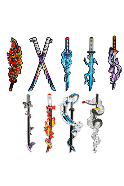 Choice1 Bandai 9pcs Sword Pin 4/9pcs Demon Slayer Nichirin Sword Enamel Pin S...