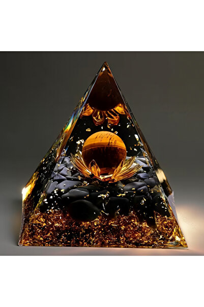 Choice 1pc 1pc Black & Golden Crystal Pyramid with Tiger Eye Ball - Natural S...
