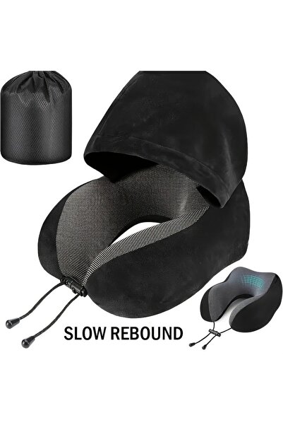 Choice1 25x23x15cm black Memory Foam Hooded U-Shaped Travel Pillow with Detac...