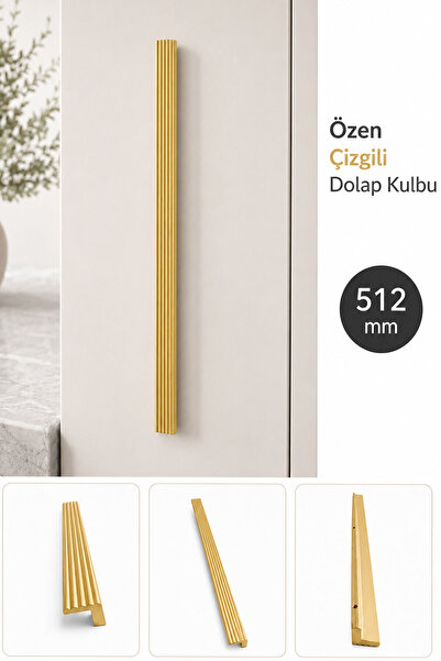 Badem10 Özen Çizgili Mat Sarı 1 Adet 512 mm Mobilya Kulpu Metal Çekmece Dolap...