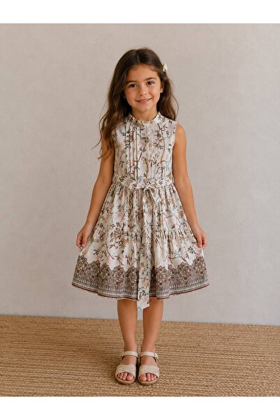 Uslukids Girl's Floral Patterned Short Sleeve Dress