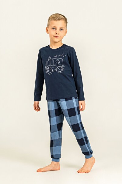 Rolypoly Boy's Whoosh Ambulance Navy Blue Long Sleeve Pajama Set Rp3871-C-V2