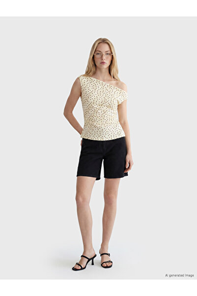 LC Waikiki Peak New Season Boat Neck Polka Dot Gathered Blouse