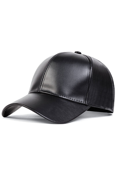 Choice3 Adjustable black PU leather baseball cap, spring and autumn styles, m...