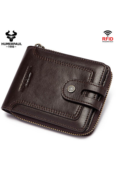 choice2 coffee HUMERPAUL Cowhide Genuine Leather Men Wallet RFID Blocking Mul...