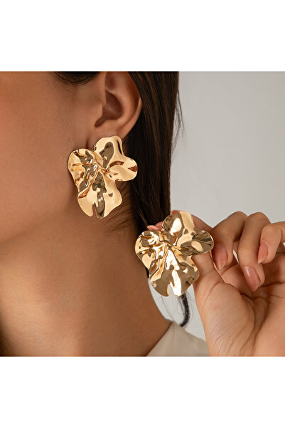 Choice1 Gold Color Goth Geometric Irregular Metal Petal Flower Stud Earrings ...