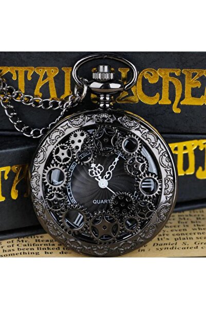 Choice black 1pc Black Retro Hollow Gear Carved Quartz Pocket Watch Necklace ...