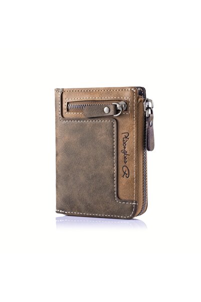 Choice1 Coffee Men's Retro Short Wallet Multifunctional Fashion Zipper PU Lea...
